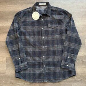 Criquet NWT Corduroy Pearl Snap Western Button XXL Gray Black Plaid Long Sleeve